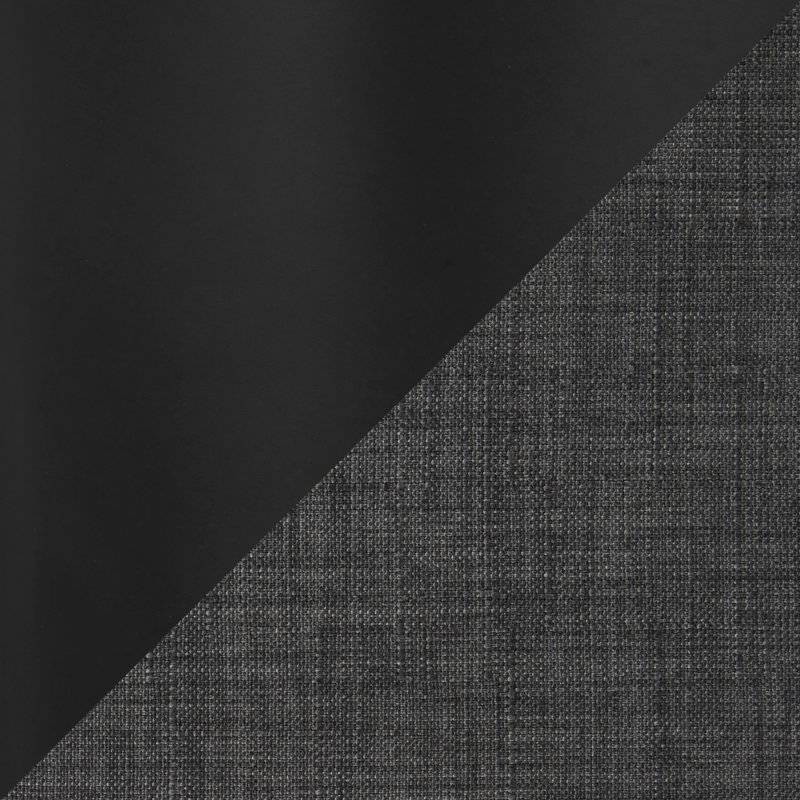 Chaise rembourrée en métal noir et tissu gris foncé.