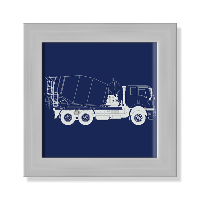 Camions Camions 1, art encadré, H 8 po x l 8 po x P 0,6 po, Encadré plat argent
