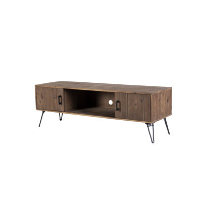 Meuble télé industriel en bois récupéré avec compartiments de rangement - Bois massif, couleur naturelle, pour salle de presse, profondeur de 60 po, largeur de 18 po, hauteur de la console de 20 po, finition de la console de 60 po x 18 po