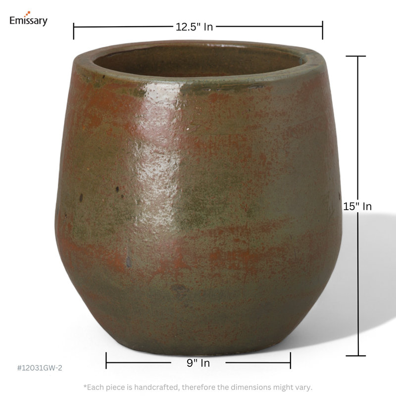 Raekwon Handmade Ceramic Pot Planter, Green, 14" H x 15" W x 15" D