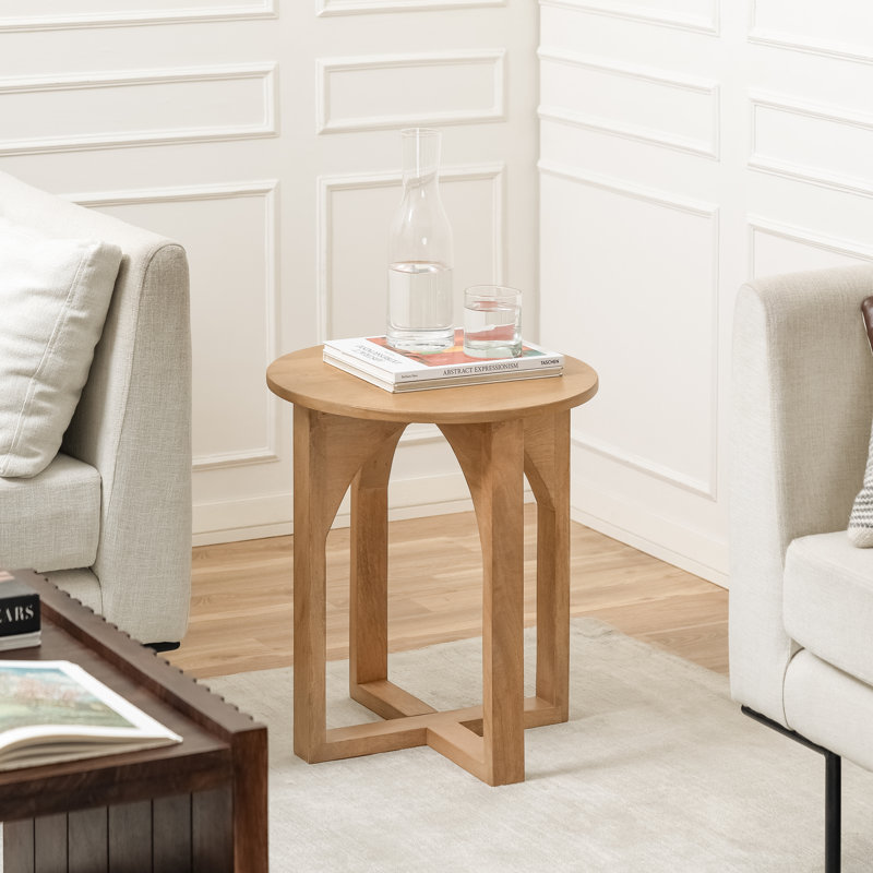Sartaj Solid Wood Cross Legs Side Table, Blonde Natural