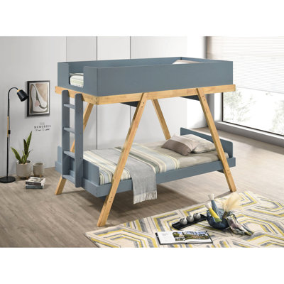 Lit simple superposé au-dessus de bleu, rustique - design contemporain, finition de fourgonnette, supports pour le lit supérieur et les frères et sœurs