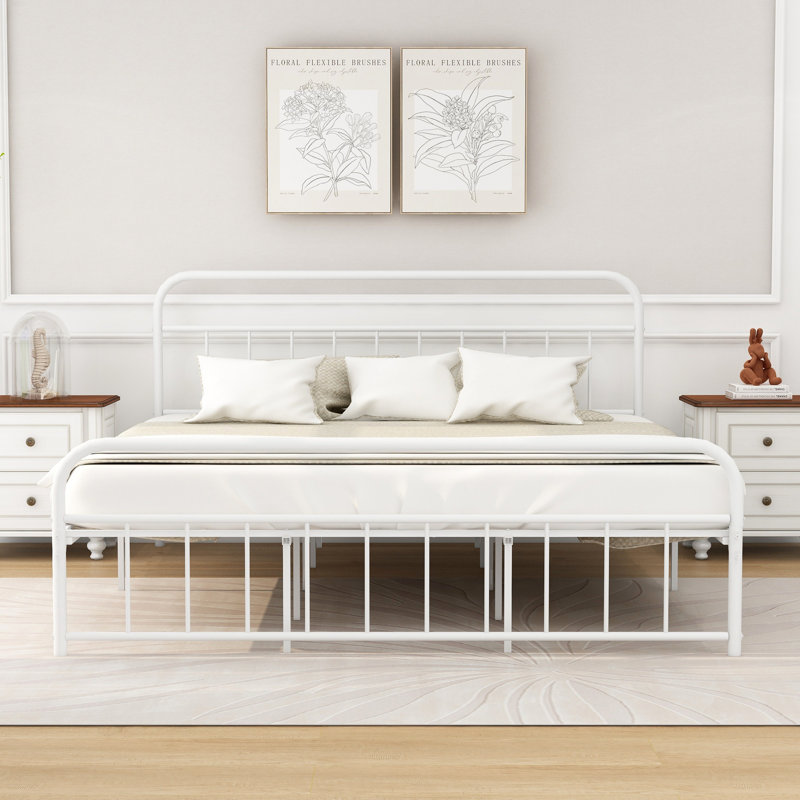 Wagaman Upholstered Metal Platform Bed, White, King