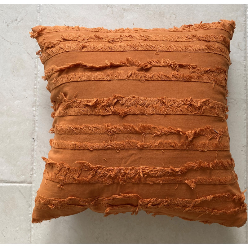 Nancy Fringe Cotton Fringe Cotton Throw Pillow, Orange