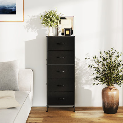 5-Drawer Fabric Dresser, Vertical Storage Chest with Wood Top, Tall Storage Organizer