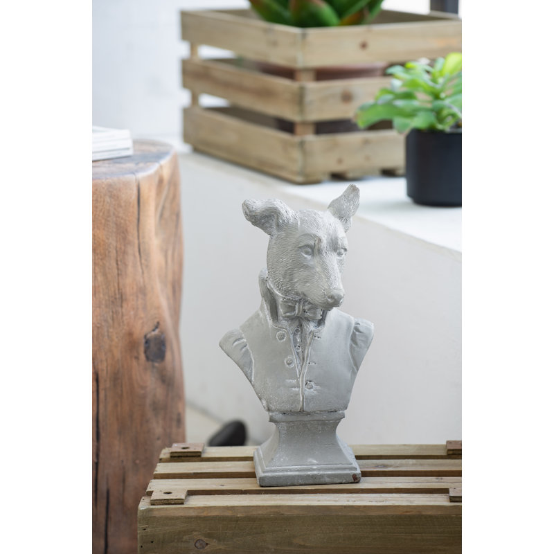 10.5"H Gray Cement Dog Bust Accent