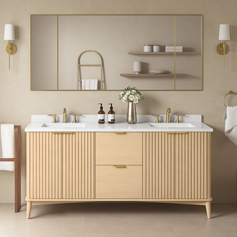 Meuble-lavabo double 72 po Gabi, Bois de frêne rustique