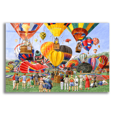  «Balloon Festival with Bertie Basset» par Gale Pitt, art mural en verre acrylique, 24 po x 16 po