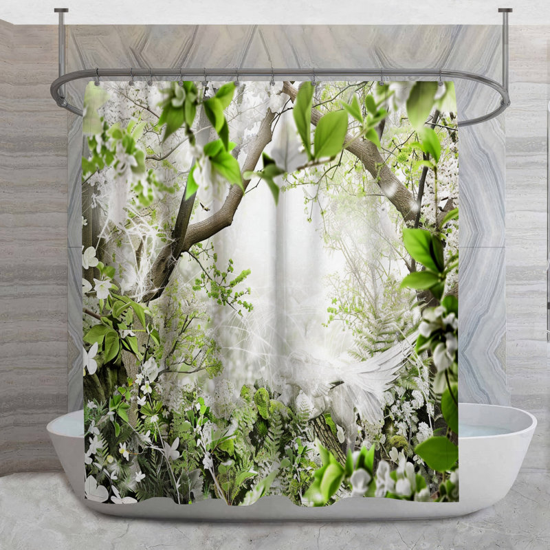 Rideau de douche forêt enchantée - décor de salle de bain nature 16606, H 73 po x l 70 po
