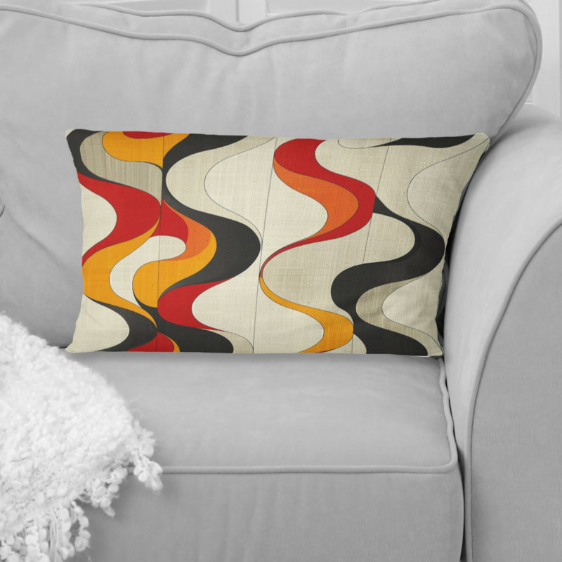 Coussin lombaire beige Mid-Century Waves - Mid-Century