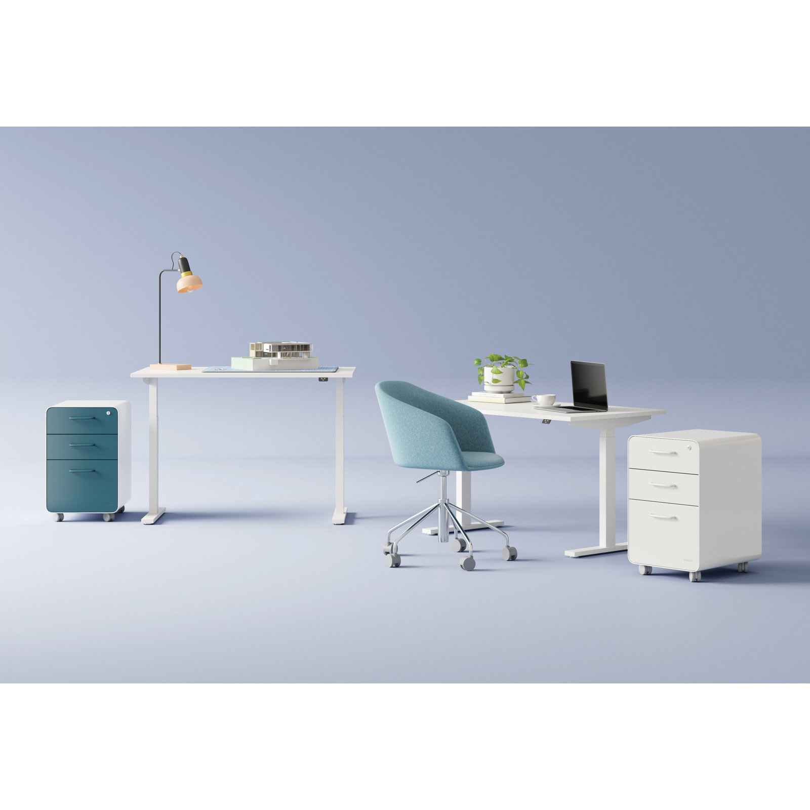 Series L 2S Adj Ht Sgl Desk, White, 48" H x 47.25" W x 27" D