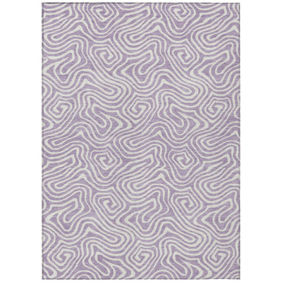 3' X 5' Lavender And Ivory Abstract Washable Indoor Outdoor Area Rug