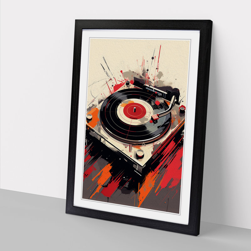 Vinyl Record Player Gestural - Framed Print, 34cm H x 25cm W, Black Framed