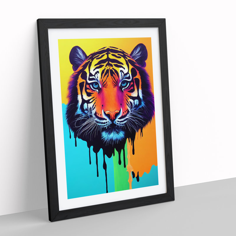 Painted Tiger No.5 Abstract - Wall Art, Black Framed, 66cm H x 48cm W, White