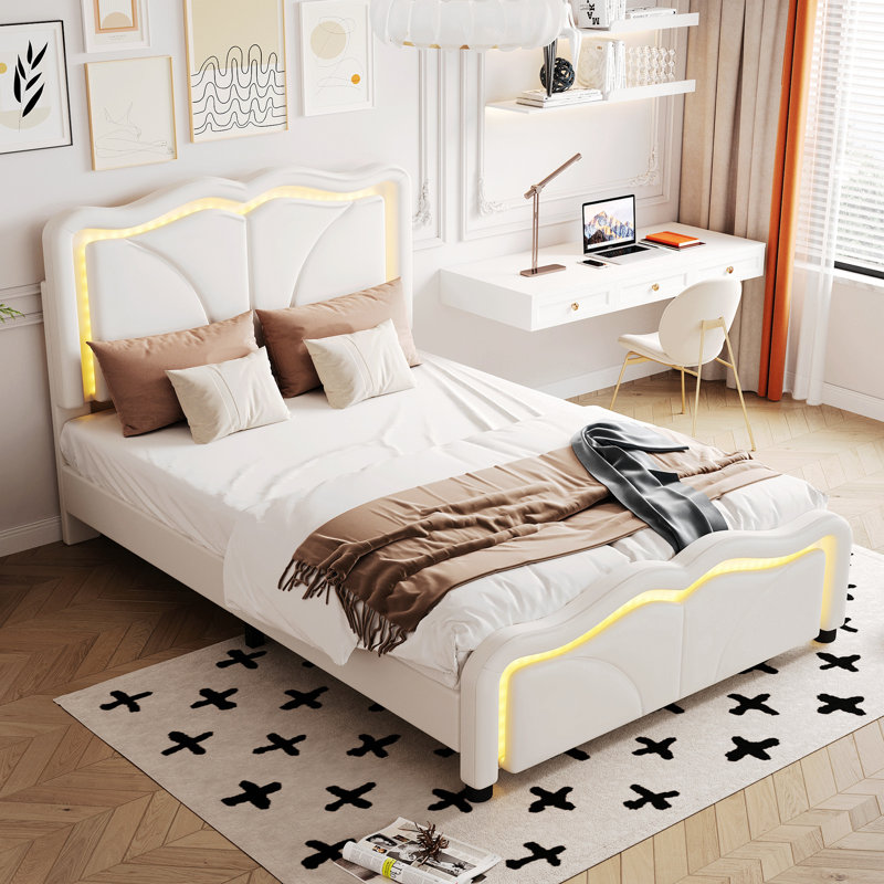 Lit plateforme tapissier Densmore, Simple, Blanc