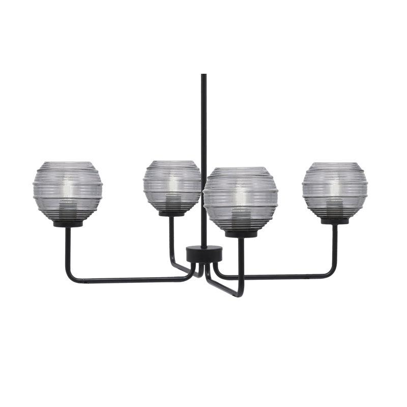 Lustre 4 lumières Amarmula, finition noir mat, verre fumé 6 po, Transparent/noir