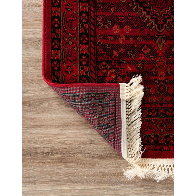 Tapis oriental rouge Amro, Carré 5 pi 3 po