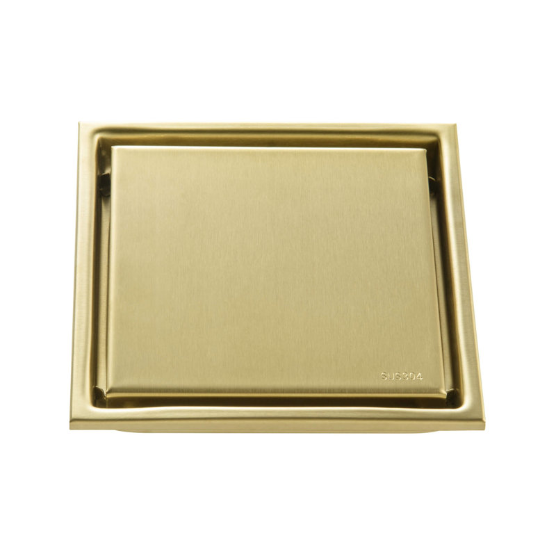 Bonde de douche carrée réversible Kibi de 6 pouces à carreler, en acier inoxydable 304, avec filtre à cheveux, Brushed Gold