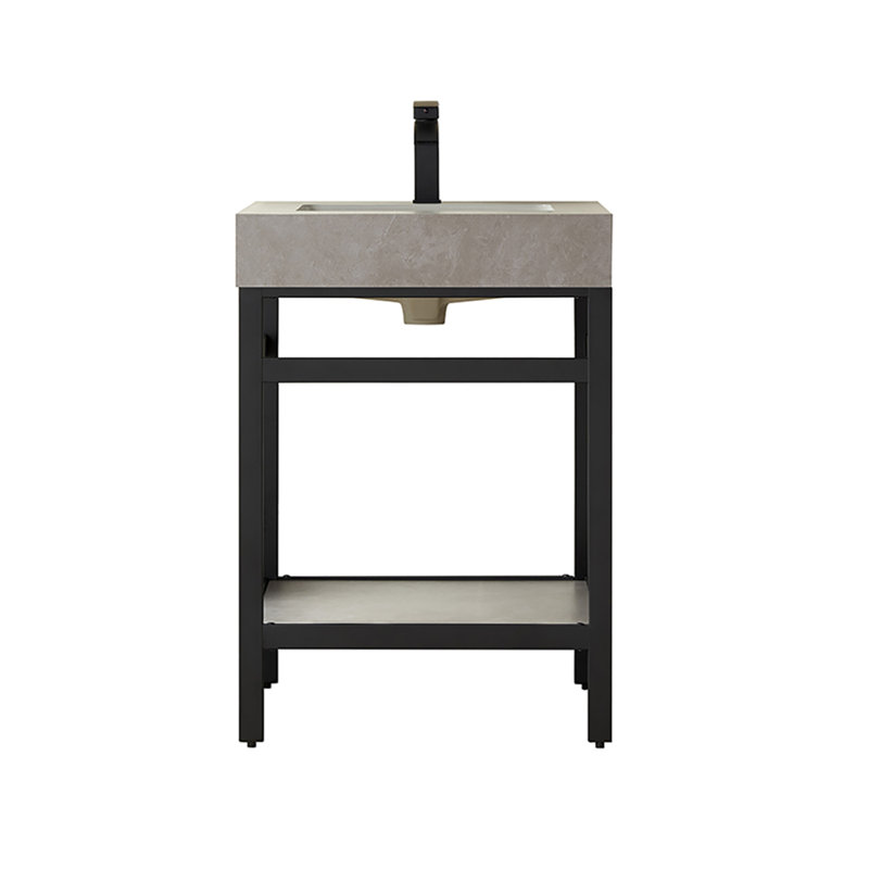 Ensemble de meuble-lavabo simple 24 po Funes, Dalle de pierre calcaire, Noir mat, Noir mat
