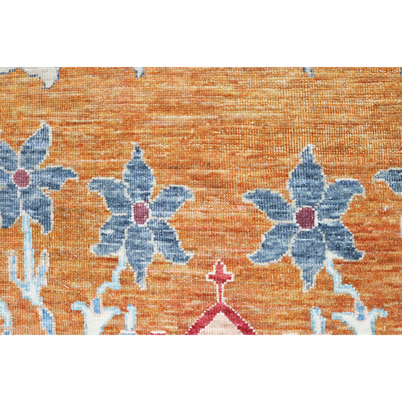 Hand Knotted Wool Area Rug in Rust, Rectangle 5' x 8'