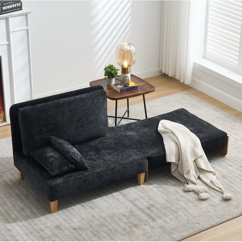 Fauteuil inclinable pliable pour canapé-lit, canapé-lit convertible 3 en 1, décor moderne de style Mid-Century, convient aux petits espaces, avec trois coussins, peut être placé dans la chambre d'étude de la chambre d'amis, noir