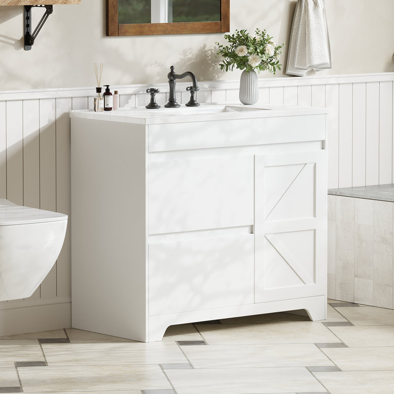Meuble-lavabo 37 po avec lavabo en céramique, 2 tiroirs et 2 tablettes réglables
