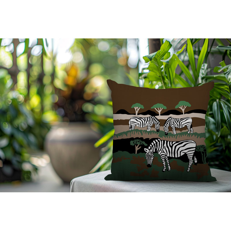 Oreiller carré réversible intérieur / extérieur Gia Zebra, Carré 15 po, Beige