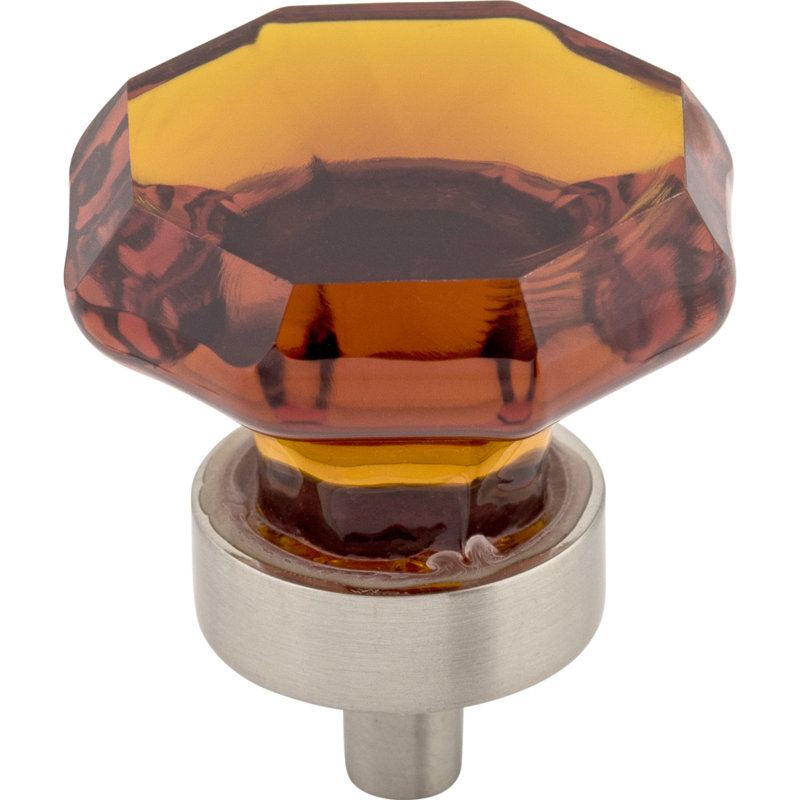 Black Octagon Crystal 1 3/8" Diameter Round Knob, Wine, Brushed Satin Nickel