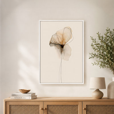Delicate Floral Sketch Line Art Canvas Wall Art with Floating Frame, Ready to Hang