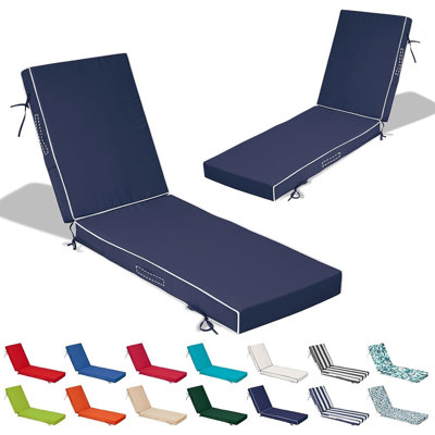 Ensemble de 2 coussins de chaise longue d'extérieur, coussins de chaise longue pour patio, piscine et mobilier de jardin avec housse amovible, bleu marine et blanc