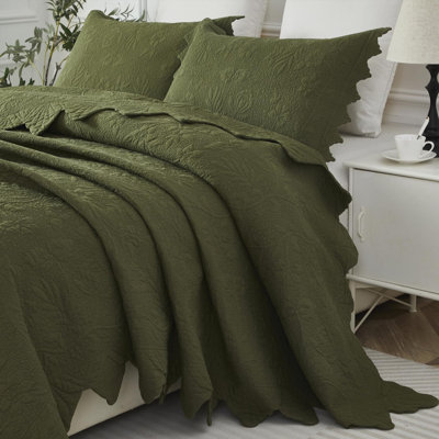 Quilted Pillow Shams Cotton Set of 2,Shabby Vintage Farmhouse Decorative Pillow Covers Full Queen Size,Olive Green，27" x 20"