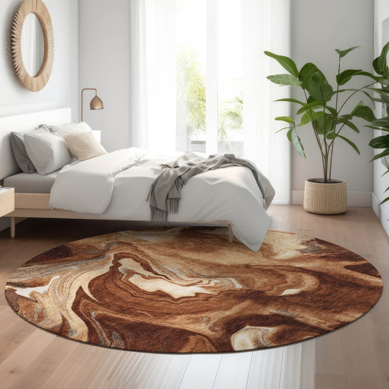 Premium Machine Washable Prisco Paprika Rug, Round 8'