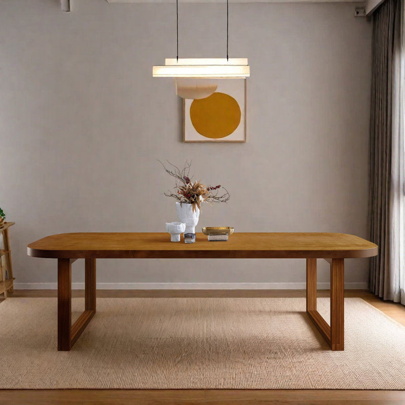Classic rectangular brown solid wood dining table