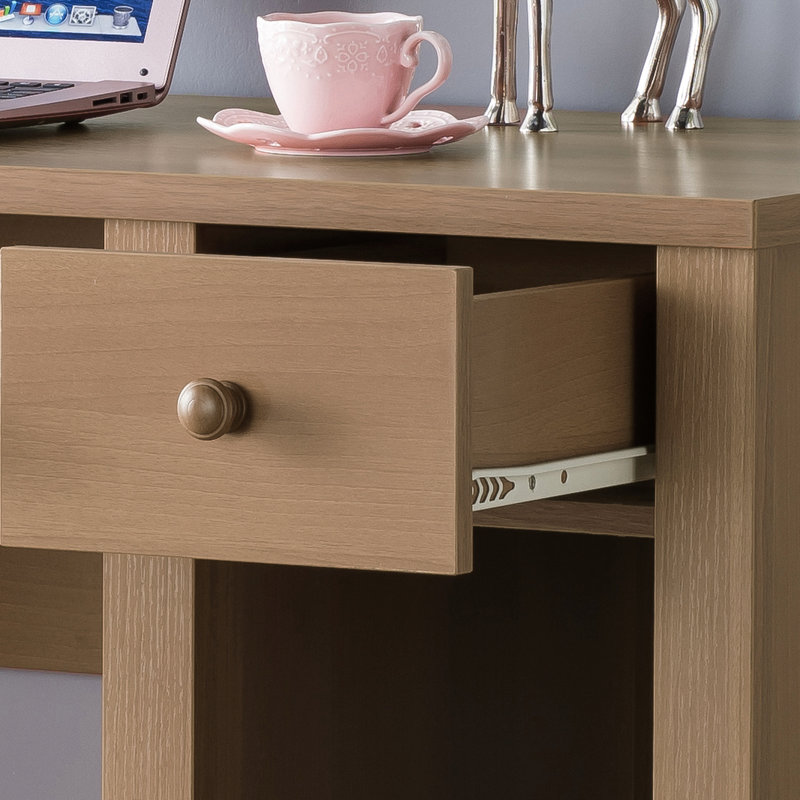 Bureau de travail pour étudiant - Bureau d'écriture compact beige et brun avec tiroir et clavier pour tiroirs