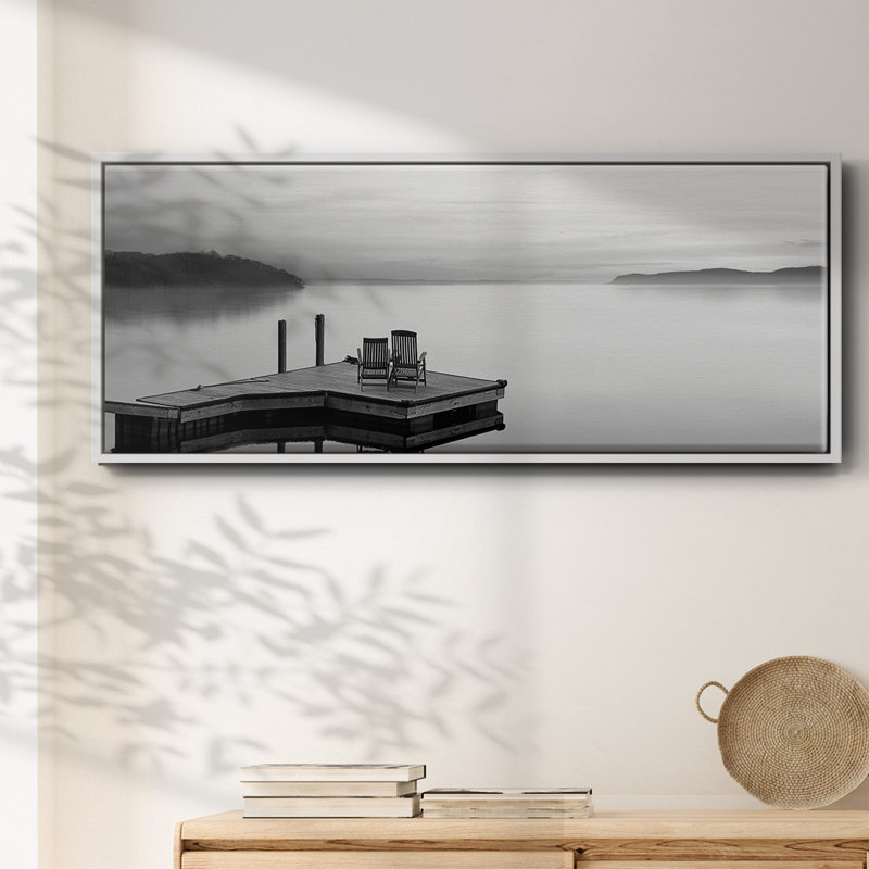Panneau noir et blanc à motif d'eau - toile encadrée, H 8 po x l 20 po