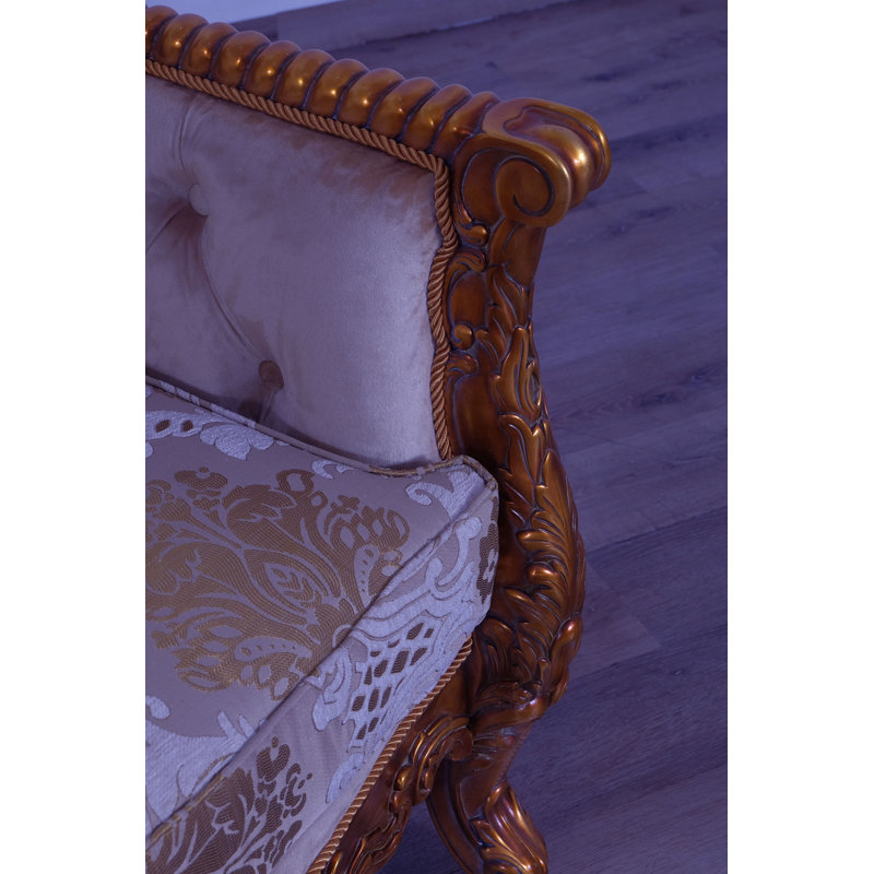 3 Piece Modigliani Sofa Red Gold Fabric, Gold/Beige/Light Brown