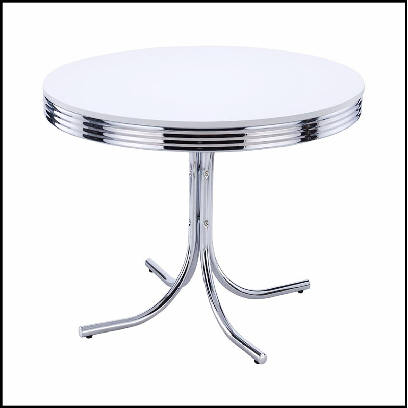 Table de salle à manger ronde blanche et chromée avec un design élégant et une taille compacte pour les espaces modernes