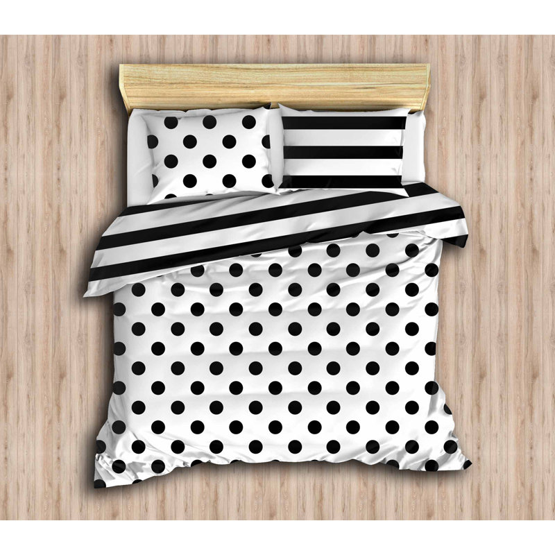Ensemble de housse de couette 4 pièces en mélange de coton noir et blanc Epifania