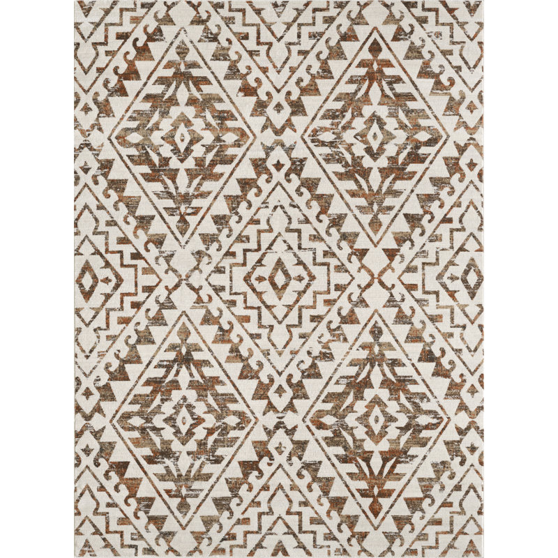 Losoya Geometric Southwestern Area Rug in Brown/Beige/Cream, Rectangle 9' x 12'