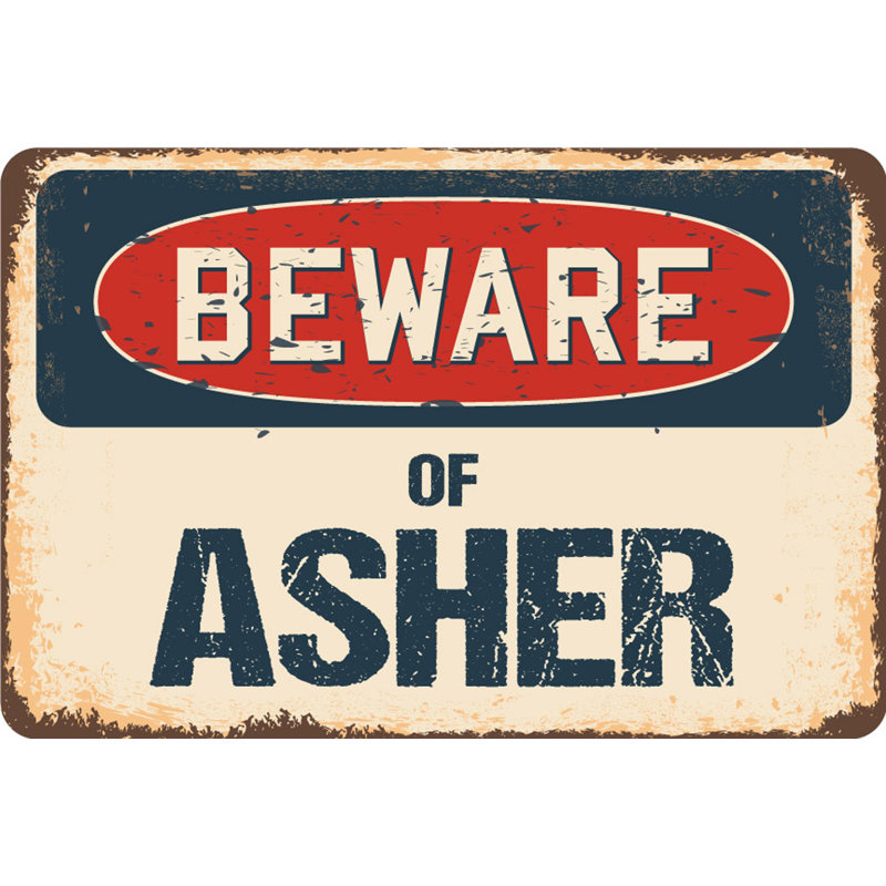 Enseigne rustique Audino Beware of Asher, H 5 po x l 7 po x P 0,1 po