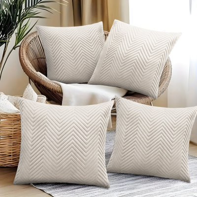 Embossed Quilted Pattern Velvet Cushion Cover (Set of 4)
