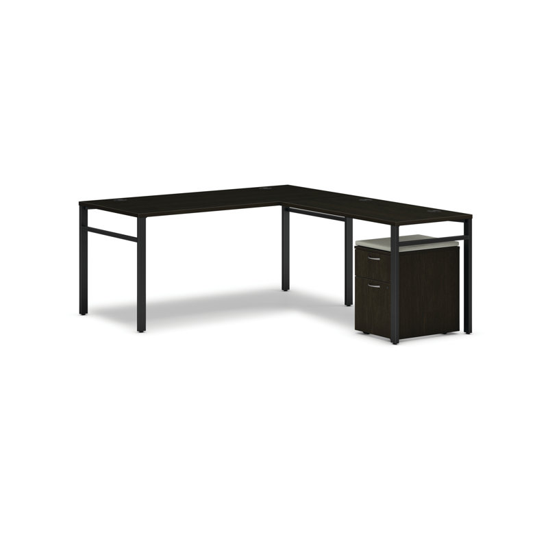 Mod L-Shaped Solid Wood Steel Laminate Executive Desk, Java Oak/Black