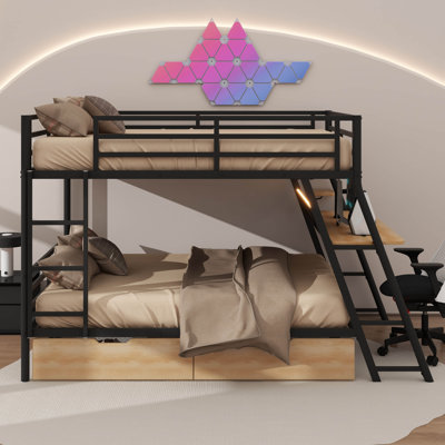 Full-Size Metal Bunk Bed With Integrated Desk  And 2 Drawers