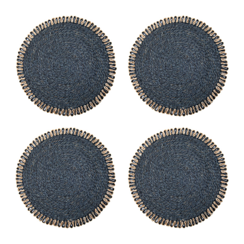 Amaretto Abaca Round Placemat, Navy/Natural