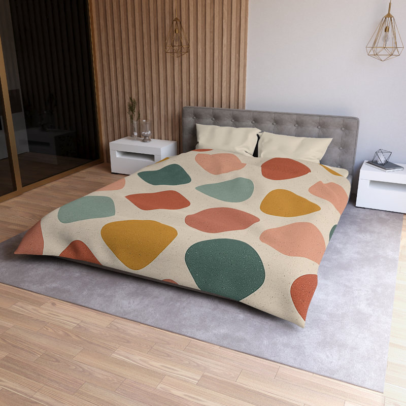 Microfiber Duvet Cover Boho Style, Design 49, Queen Duvet Cover, Cream