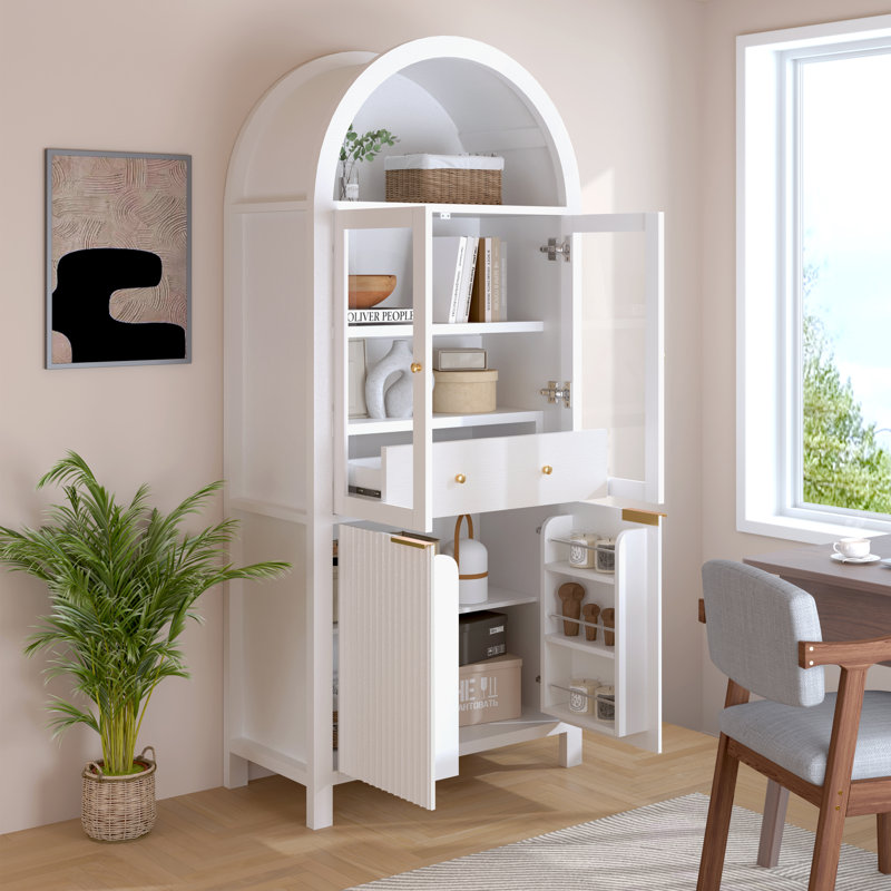 Armoire de cuisine avec portes en verre, tablettes réglables, armoire de rangement autoportante pour la cuisine ou la salle à manger