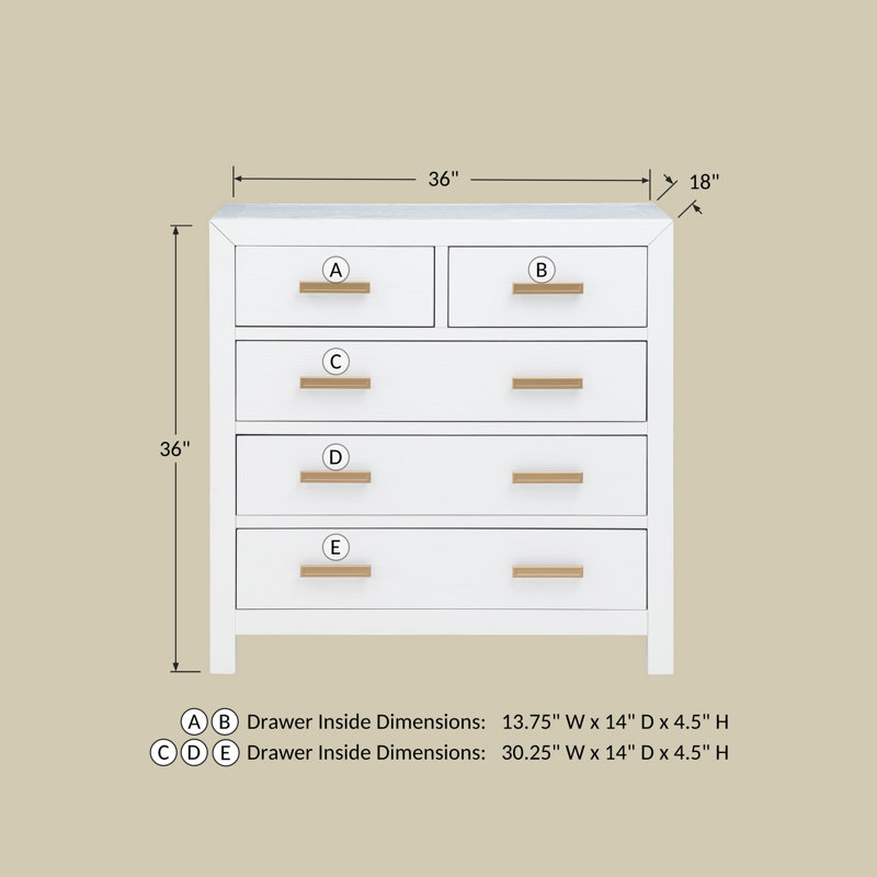36'' W 5 - Drawer Dresser, White Oak
