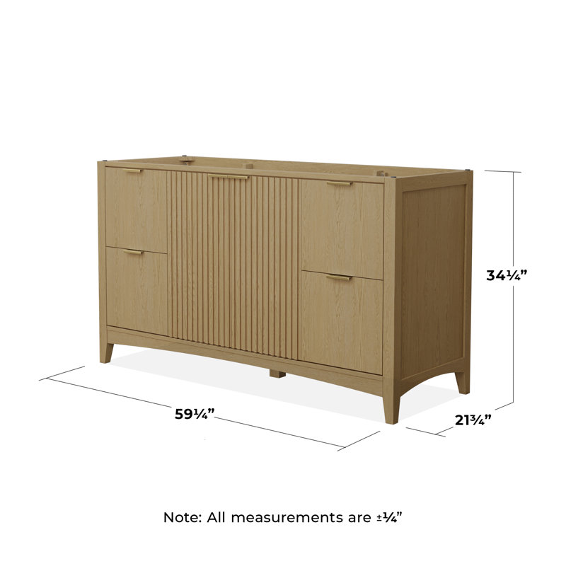 Base de meuble-lavabo simple autoportante 59,25 po Palmilla seulement, Or brossé, Beige