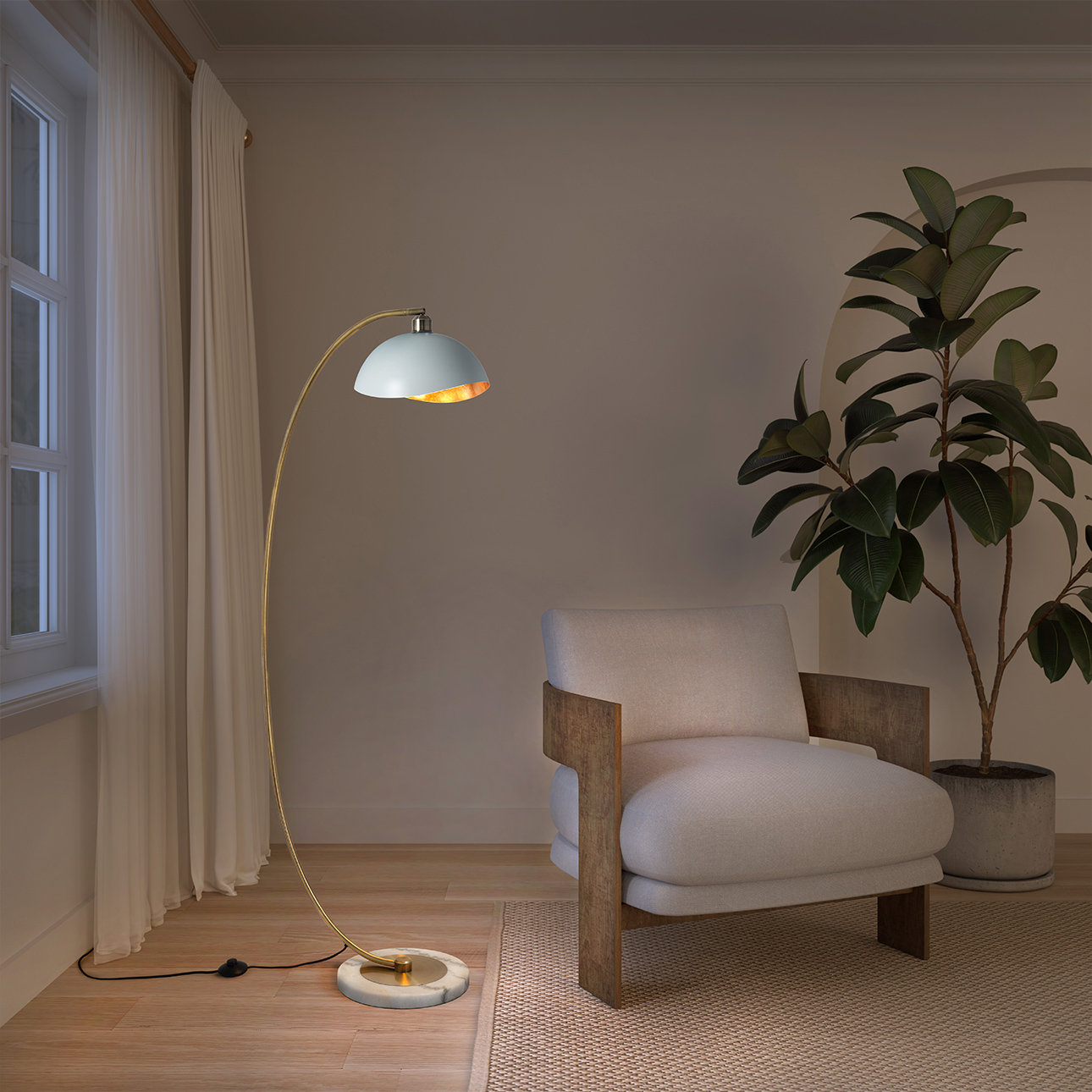 Luna Bella 60" Arched Floor Lamp, White, White