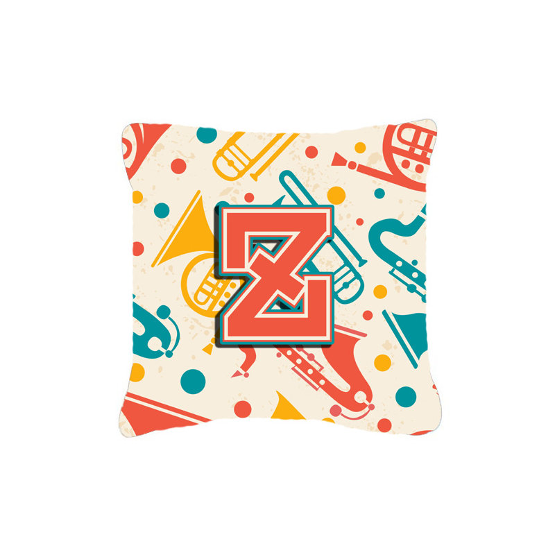 Instruments de musique rétro initiale intérieure/extérieure Throw Pillow, D, 14" H x 14" L x 4" D
